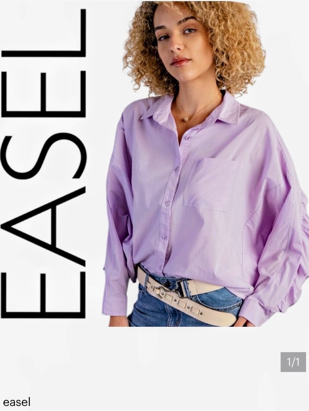 easel Light Purple Button-Front Oversized Shirt
